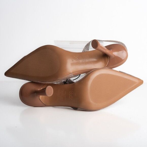 Zara Womens Rose Gold Rhinestone D'Orsay Heels Pumps Vinyl US 6 EU 36 NWT - Picture 8 of 8